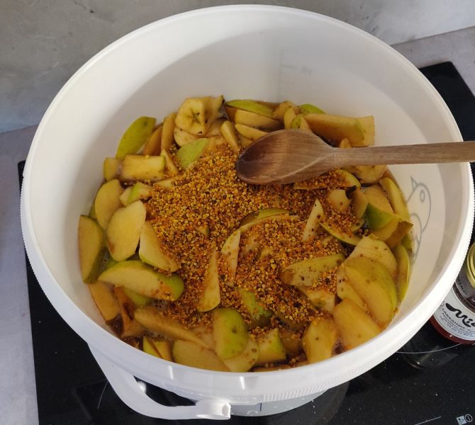 Fichier:Ajout de pollen hydromel pomme.jpg